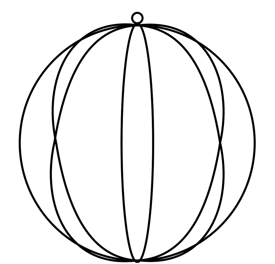Line drawing of a solid steel globe with 24-inch diameter suitable for decor purposes.