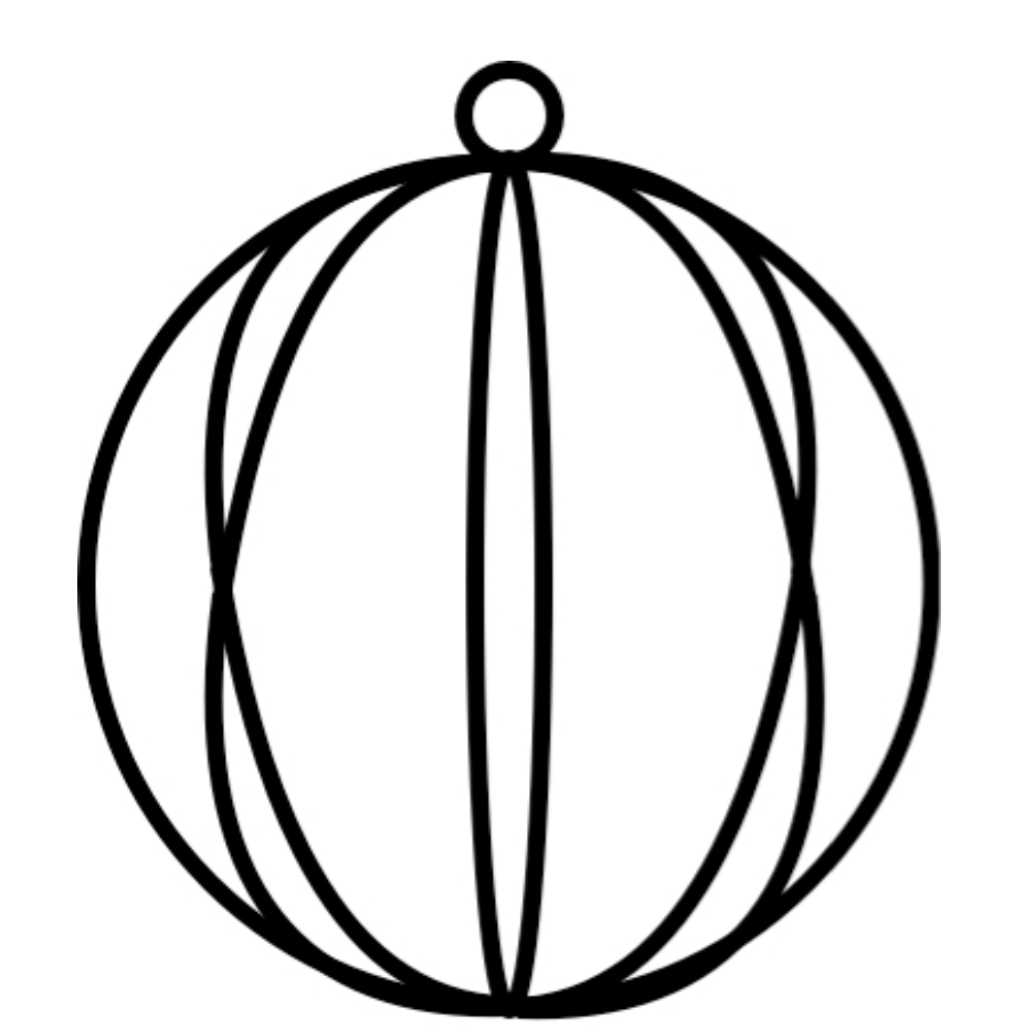 A black outline of a spherical decorative globe with horizontal bands, resembling a traditional world globe, but it's intended for decor use.