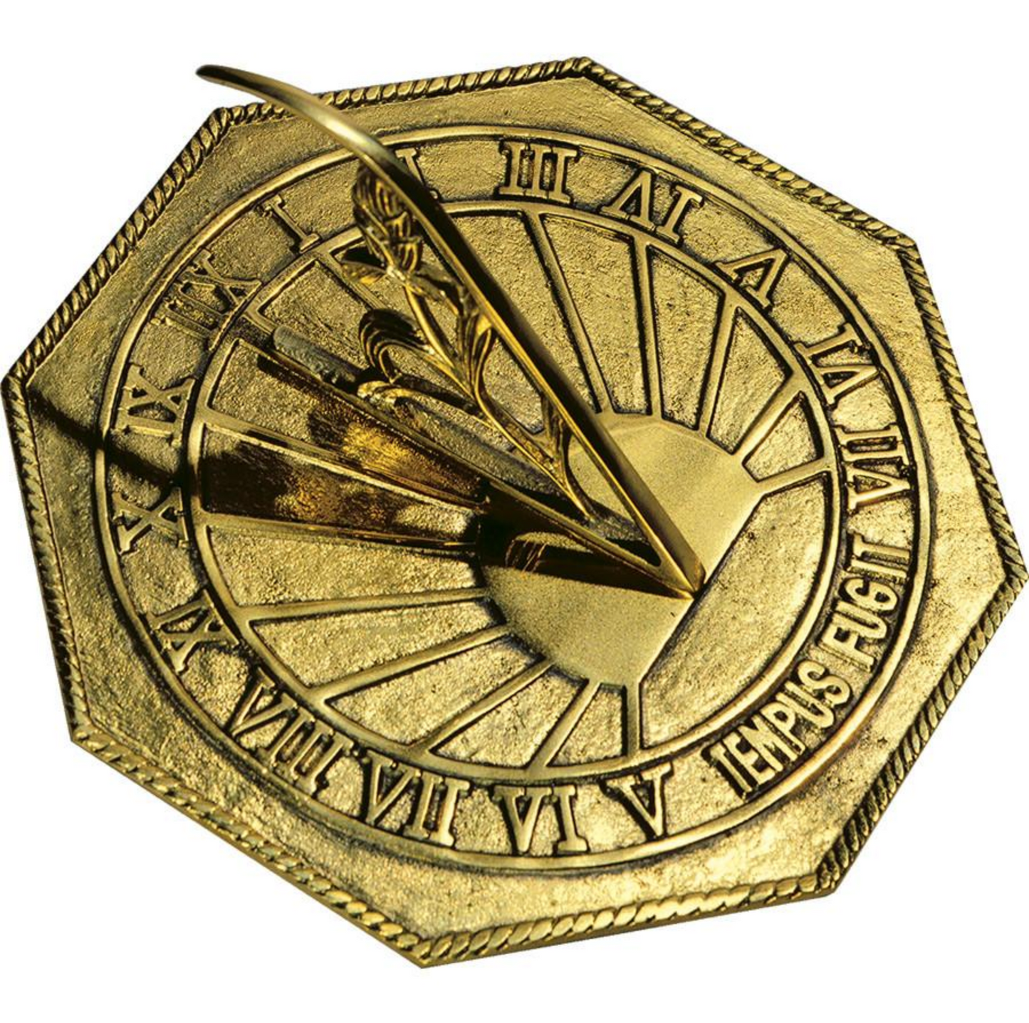 Solid Brass Classic Octagonal Sundial - “Tempus Fugit” (Time Flies)