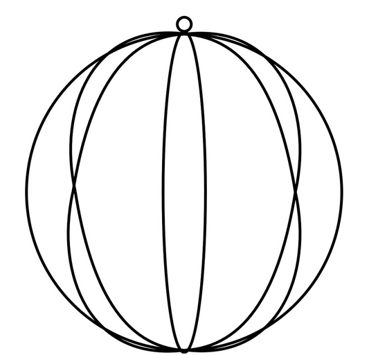 Line drawing of a solid steel globe with 24-inch diameter suitable for decor purposes.
