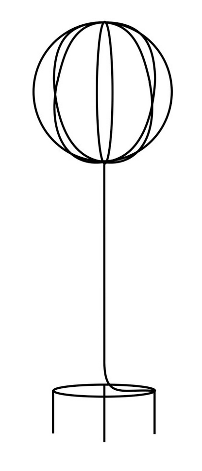 A line drawing of a decorative trellis structure with a spherical ball top.
